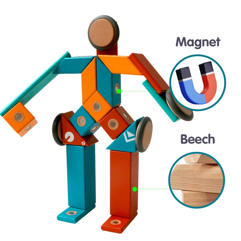 Magblock Magnetic Wooden Blocks Set, 22 Pieces STEM Travel Creativity Magnet Block Toys for 3 4 5 Year Old Age Girls Boys - Image 3